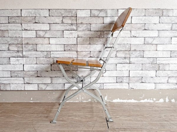 インダストリアルデザイン industrial design  オーク材 × スチール脚 ガーデンチェア フォールディングチェア 折りたたみ ●