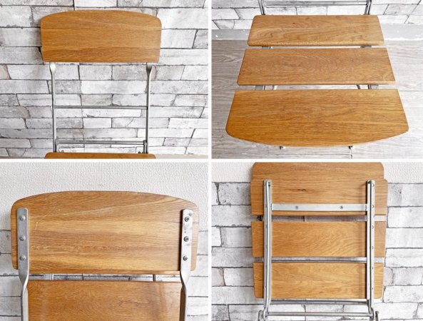 インダストリアルデザイン industrial design  オーク材 × スチール脚 ガーデンチェア フォールディングチェア 折りたたみ ●
