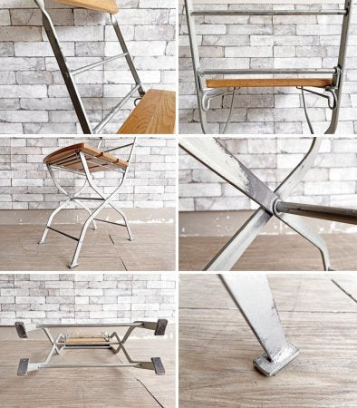インダストリアルデザイン industrial design  オーク材 × スチール脚 ガーデンチェア フォールディングチェア 折りたたみ ●