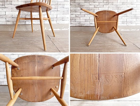 アーコール ERCOL ゴールドスミス ダイニングチェア ハイバック スティックバック エルム材 ナチュラルカラー 英国家具 UKビンテージ ●