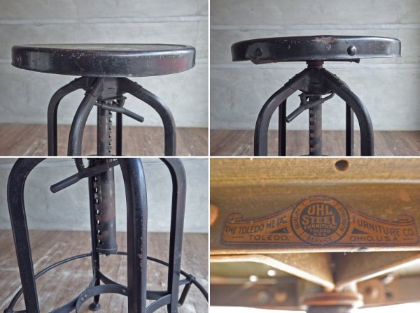 トレド THE TOLEDO METAL FURNITURE CO. UHL STEEL ビンテージ トレドチェア スウィベル スツール 40～50’s インダストリアル ♪