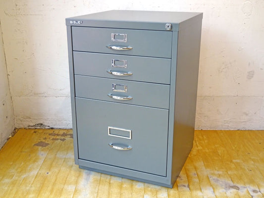 ビスレー BISLEY Fシリーズ 1F3 ファイリング キャビネット Filling cabinet 4段 シルバー イギリス 英国 鍵付 美品 ★