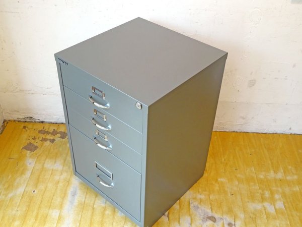 ビスレー BISLEY Fシリーズ 1F3 ファイリング キャビネット Filling cabinet 4段 シルバー イギリス 英国 鍵付 美品 ★