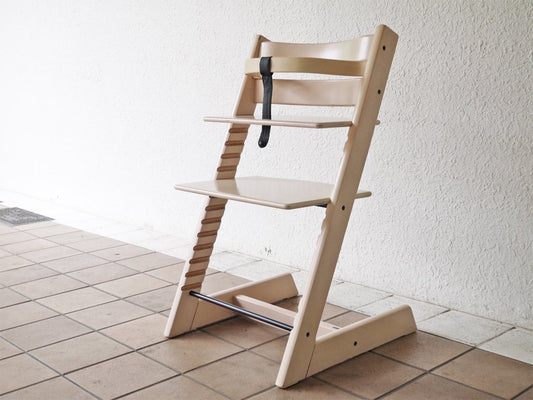 ストッケ STOKKE トリップトラップ TRIPP TRAPP ベビーチェア キッズチェア ホワイトウォッシュ S/N4～ 木製カード 革ベルト ノルウェー 北欧家具 ◇