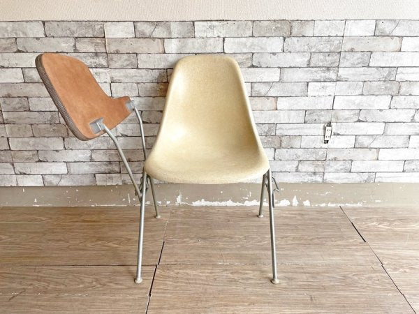 ハーマンミラー Herman Miller サイドシェルチェア 2ndビンテージ FRP製 パーチメント スクールベース スタッキングベース C&R イームズ ミッドセンチュリー ●