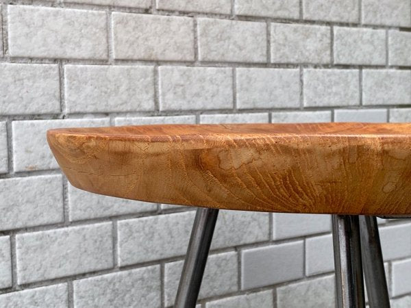 ビンテージ リメイク サイドテーブル チーク無垢材 スチールレッグ 花台 ランプテーブル ■