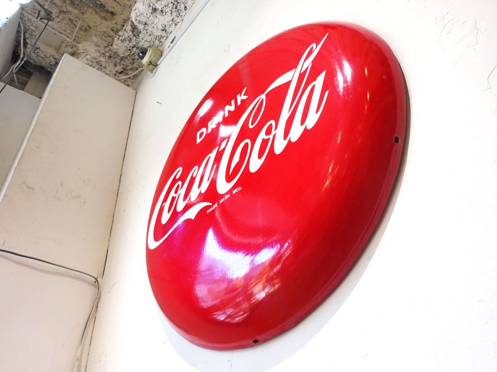 コカ・コーラ Coca Cola ビンテージ ホーロー看板 オーナメント 丸型 84cm 昭和レトロ ★