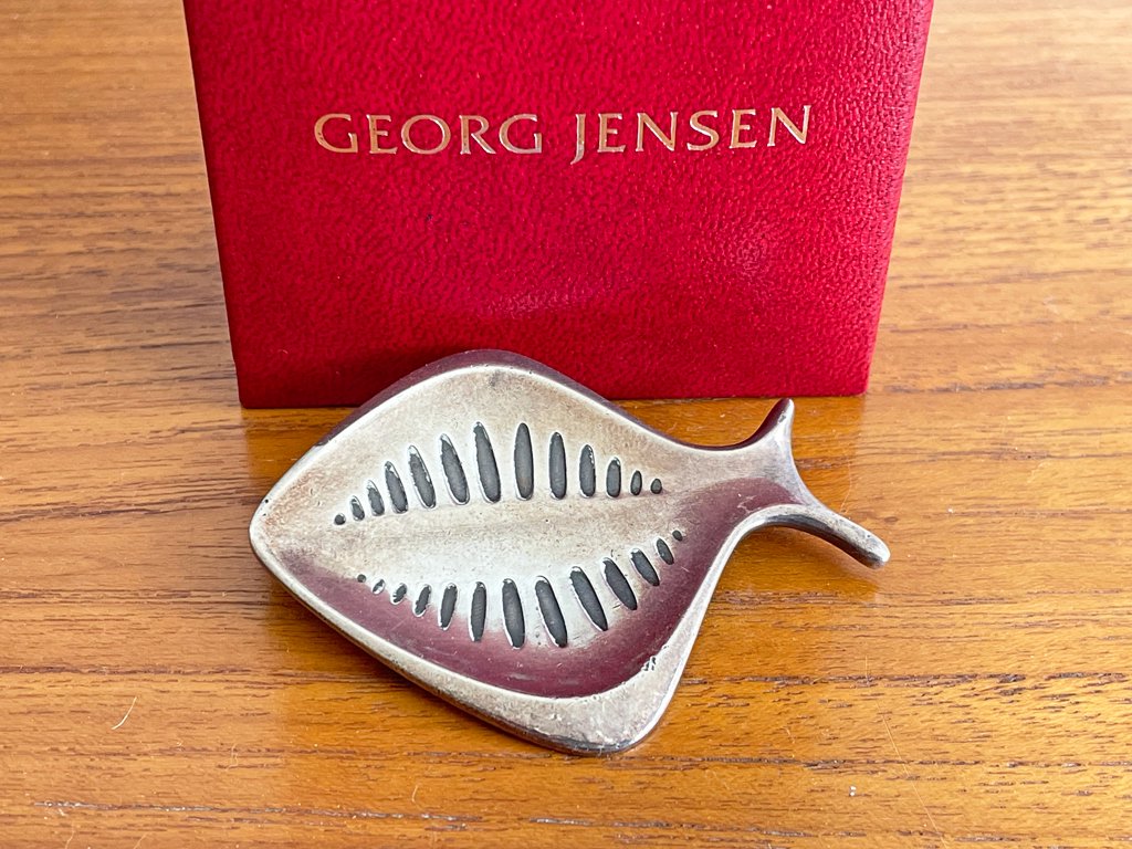 ジョージ・ジェンセン Georg Jensen ブローチ #343 ひらめ シルバー Silver 925 箱付 ヘニング・コッペル Henning Koppel デンマーク 北欧雑貨 ●