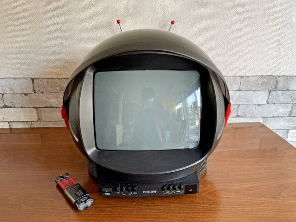 フィリップス PHILIPS ディスカバラー DISCOVERER TV カラーテレビ 14S11B 80年代ブラウン管テレビ リモコン＆アンテナ付 オレンジ スペースエイジ 希少 ジャンク品 ●