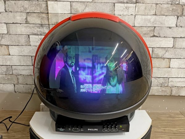 フィリップス PHILIPS ディスカバラー DISCOVERER TV カラーテレビ 14S11B 80年代ブラウン管テレビ リモコン＆アンテナ付 オレンジ スペースエイジ 希少 ジャンク品 ●