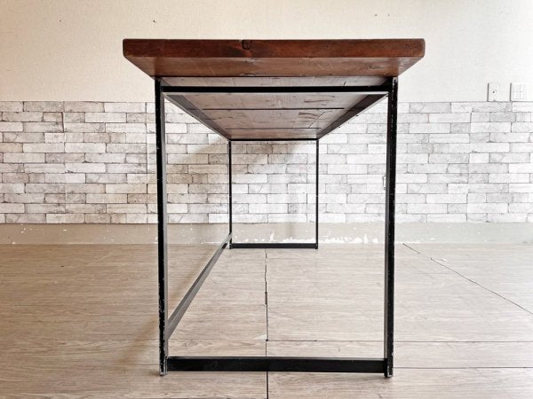 インダストリアルデザイン Industrial Design ワークデスク コンソールテーブル 作業台 パイン材天板 × ビンテージスチール脚 W190cm 店舗什器 リメイク家具 ●