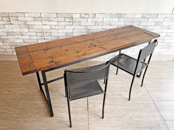 インダストリアルデザイン Industrial Design ワークデスク コンソールテーブル 作業台 パイン材天板 × ビンテージスチール脚 W190cm 店舗什器 リメイク家具 ●