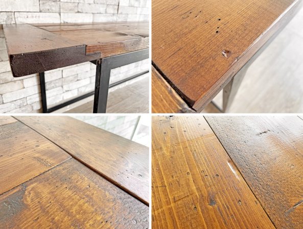 インダストリアルデザイン Industrial Design ワークデスク コンソールテーブル 作業台 パイン材天板 × ビンテージスチール脚 W190cm 店舗什器 リメイク家具 ●