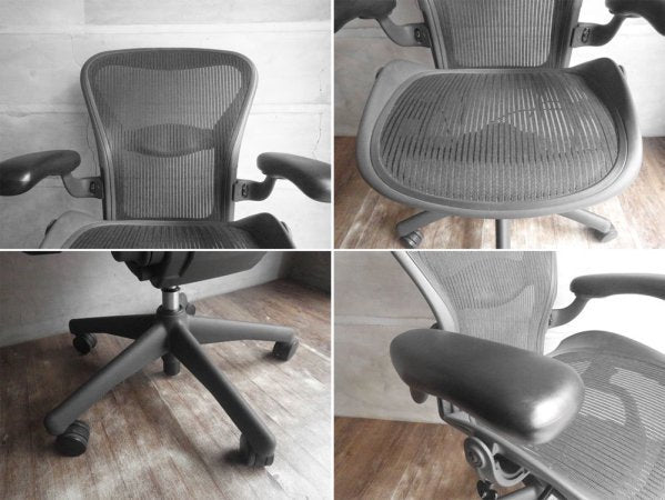 ハーマンミラー Herman Miller アーロンチェア Aeron Chair Bサイズ ランバーサポート グラファイトベース フル装備 デスクチェア オフィス 現状品 ♪