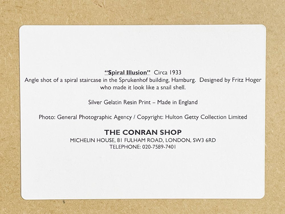 ザ・コンランショップ THE CONRAN SHOP スパイラルイリュージョン Spiral Illusion アートフレーム 56×47cm 螺旋階段 Fritz Hoger 英国製 C ●