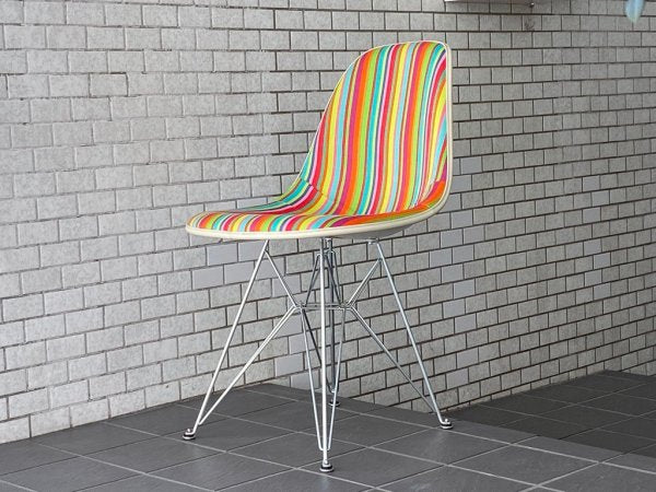 ハーマンミラー Herman Miller 2ndビンテージ サイドシェルチェア FRP製 アプホルスター ファブリック ジラルドストライプ エッフェルベース C&R イームズ ミッドセンチュリー ■