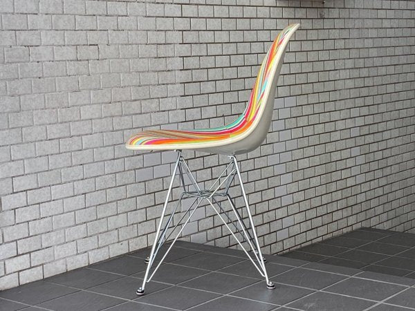 ハーマンミラー Herman Miller 2ndビンテージ サイドシェルチェア FRP製 アプホルスター ファブリック ジラルドストライプ エッフェルベース C&R イームズ ミッドセンチュリー ■