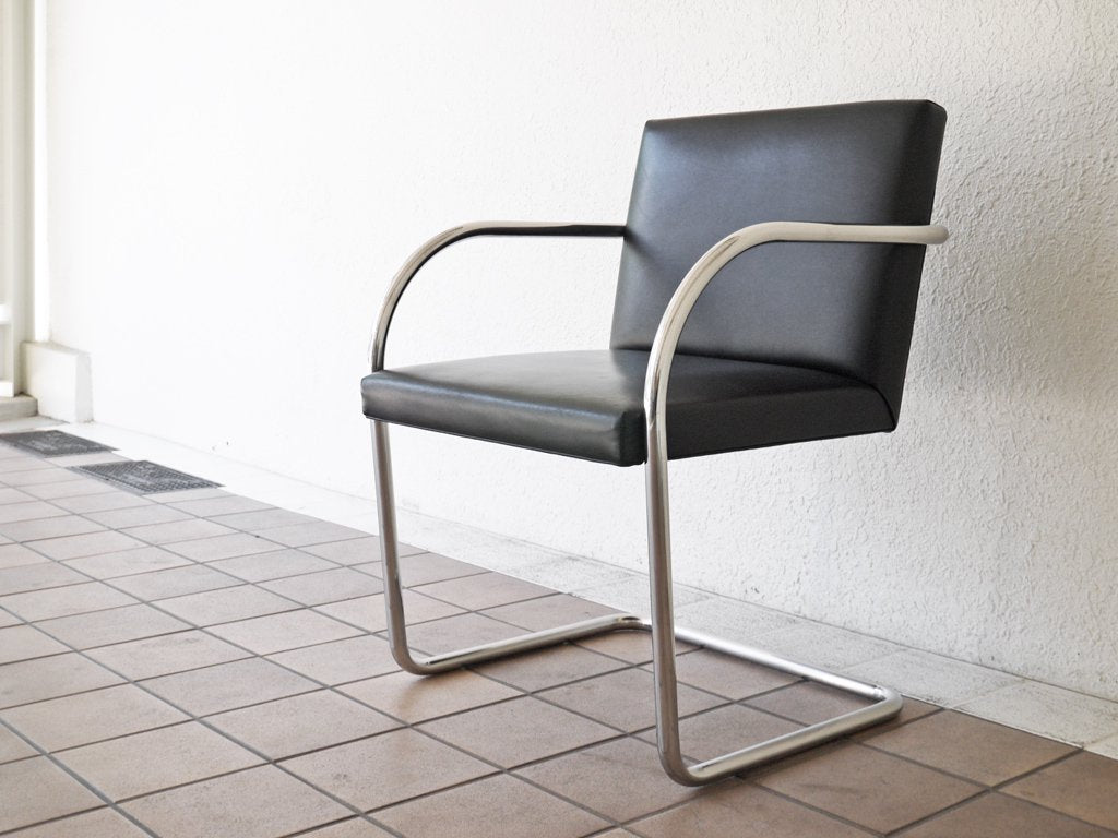 ノル Knoll ブルーノ brno アームチェア チューブラー レザー ミースファンデルローエ デザイン Mies van der Rohe カンティレバーチェア ◇