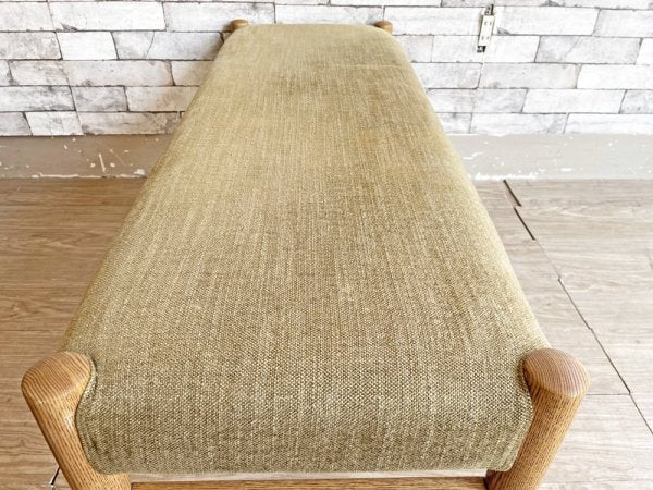 モモナチュラル MOMO Natural ホーン HORN ベンチ タモ無垢材 カバーリング グリーン系ファブリック W110cm 定価￥39,500～ ●