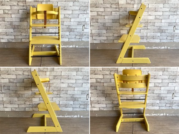 ストッケ STOKKE トリップトラップ TRIPP TRAPP ベビーチェア キッズチェア パステルイエロー S/N4～ 木製カード 革ベルト ノルウェー 北欧家具 ●