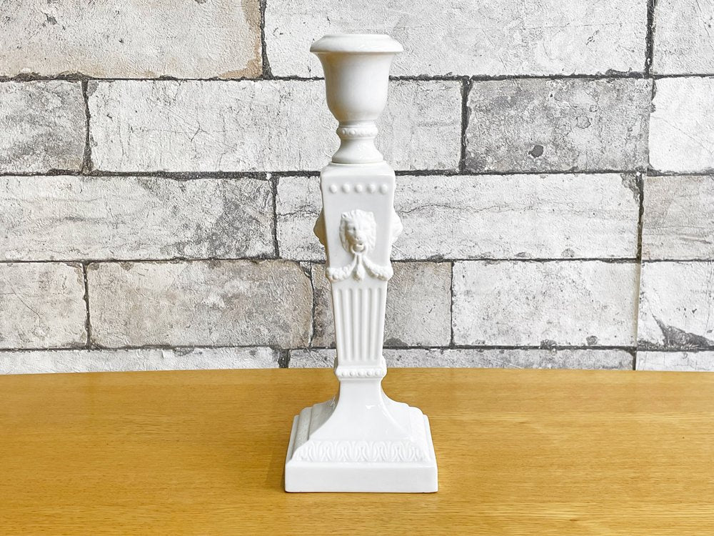 ロイヤルコペンハーゲン Royal Copenhagen ホワイト White キャンドルスタンド 燭台 ライオンレリーフ 箱付 デンマーク 北欧雑貨 A ●
