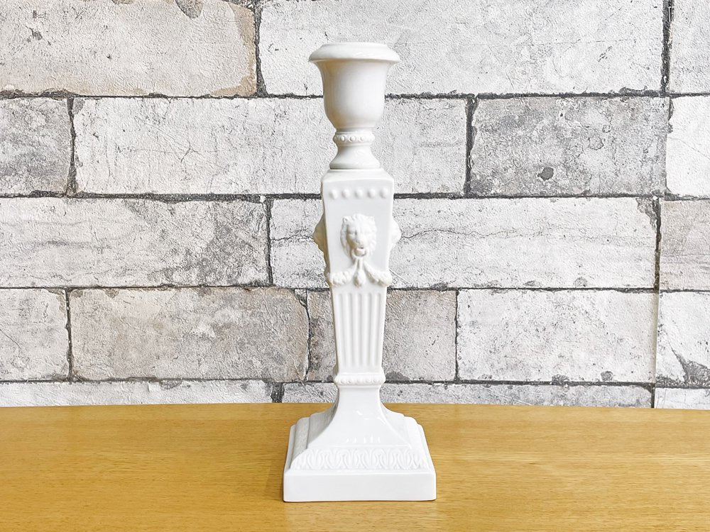 ロイヤルコペンハーゲン Royal Copenhagen ホワイト White キャンドルスタンド 燭台 ライオンレリーフ 箱付 デンマーク 北欧雑貨 B ●