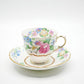 クラウンスタッフォードシャー Crown Staffordshire カップ＆ソーサー C/S 花柄 ピンク×ブルー UKビンテージ Vintage 英国 A ●