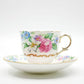 クラウンスタッフォードシャー Crown Staffordshire カップ＆ソーサー C/S 花柄 ピンク×ブルー UKビンテージ Vintage 英国 A ●