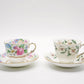 クラウンスタッフォードシャー Crown Staffordshire カップ＆ソーサー C/S 花柄 ピンク×ブルー UKビンテージ Vintage 英国 A ●