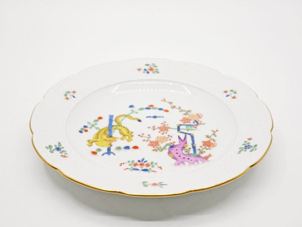 マイセン Meissen シノワズリ Chinoiserie 柿右衛門様式 竹虎文様 黄獅子プレート Φ18cm 白磁 ドイツ ●