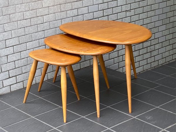 アーコール Ercol ネストテーブル nest of tables ペブルテーブル トリオ エルム材 UKビンテージ 英国 イギリス ■