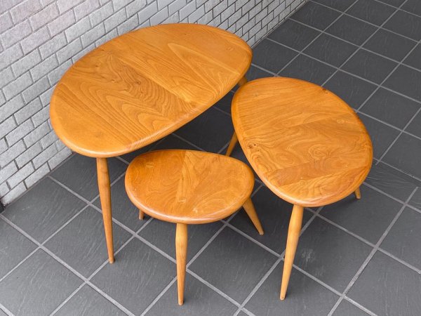 アーコール Ercol ネストテーブル nest of tables ペブルテーブル トリオ エルム材 UKビンテージ 英国 イギリス ■