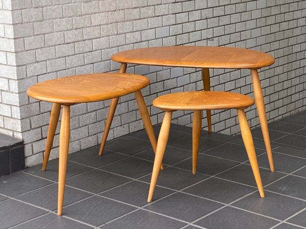 アーコール Ercol ネストテーブル nest of tables ペブルテーブル トリオ エルム材 UKビンテージ 英国 イギリス ■