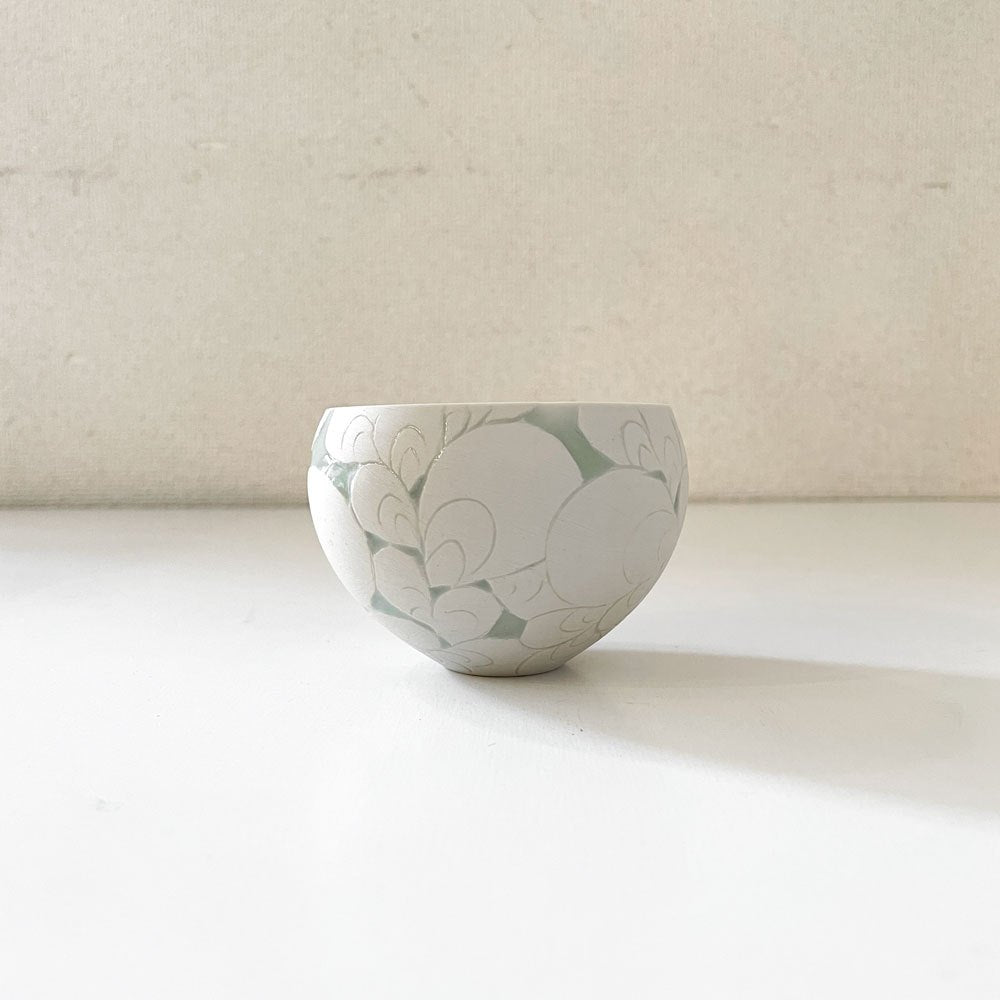 伊藤剛俊 Taketoshi Ito 掻き落とし 湯呑 フリーカップ グリーン Φ9cm 初期作品 益子焼 現代作家 ◎