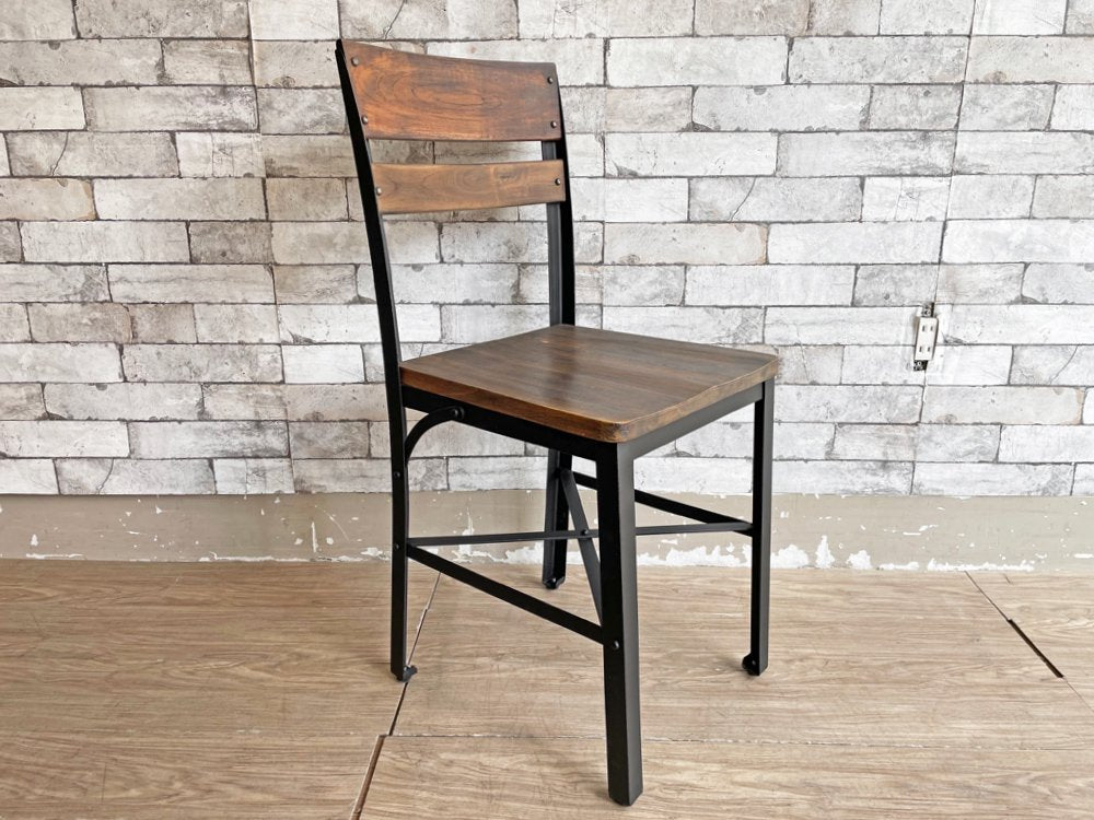 ギャラップ GALLUP アイアン & チーク ダイニングチェア Iron & Teak Dining Chair アジャスター付 インダストリアルスタイル ●