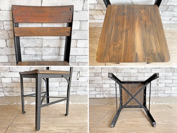 ギャラップ GALLUP アイアン & チーク ダイニングチェア Iron & Teak Dining Chair アジャスター付 インダストリアルスタイル ●