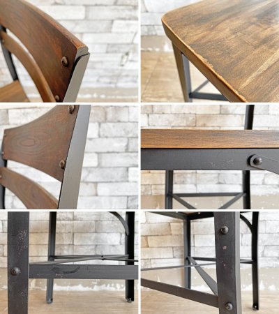 ギャラップ GALLUP アイアン & チーク ダイニングチェア Iron & Teak Dining Chair アジャスター付 インダストリアルスタイル ●