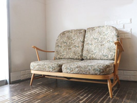 アーコール Ercol ウィンザー ソファ WINDSOR SOFA 2Pソファ ビーチ材 ボタニカル柄 ファブリック UKビンテージ 英国 家具 アンティーク ◎