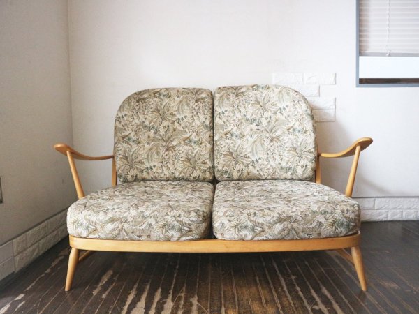 アーコール Ercol ウィンザー ソファ WINDSOR SOFA 2Pソファ ビーチ材 ボタニカル柄 ファブリック UKビンテージ 英国 家具 アンティーク ◎