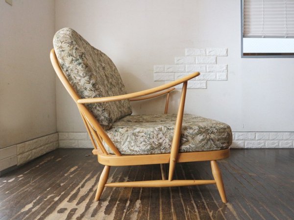 アーコール Ercol ウィンザー ソファ WINDSOR SOFA 2Pソファ ビーチ材 ボタニカル柄 ファブリック UKビンテージ 英国 家具 アンティーク ◎