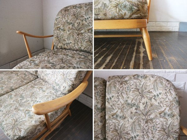 アーコール Ercol ウィンザー ソファ WINDSOR SOFA 2Pソファ ビーチ材 ボタニカル柄 ファブリック UKビンテージ 英国 家具 アンティーク ◎