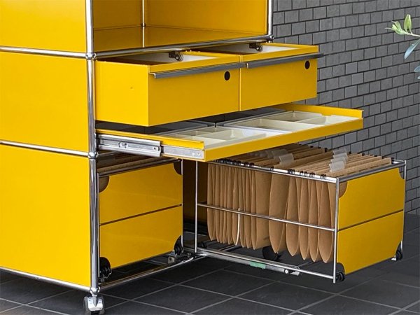 USMハラー USM Haller モジュラーファニチャー ハラーシステム ファイリングキャビネット エクステンションシェルフ ファイリングフレーム キャスター付 ゴールデンイエロー ■