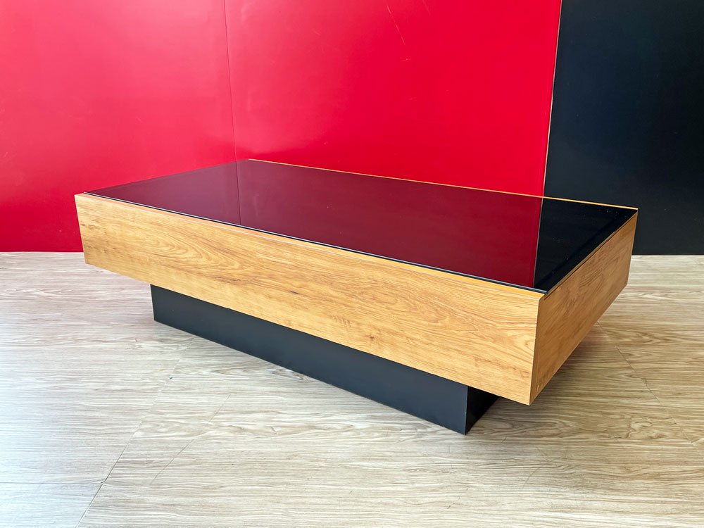 モダンデザイン Modern Design ガラストップ センターテーブル ローテーブル W105cm 引き出し付き プリント化粧板 ライトブラウン 北欧スタイル ●
