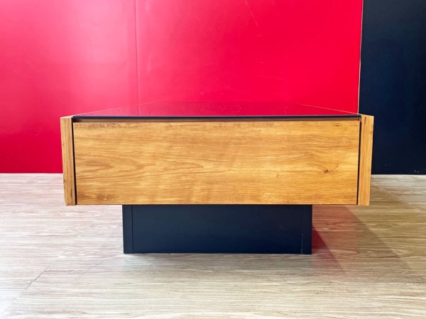 モダンデザイン Modern Design ガラストップ センターテーブル ローテーブル W105cm 引き出し付き プリント化粧板 ライトブラウン 北欧スタイル ●