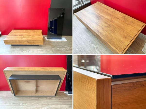 モダンデザイン Modern Design ガラストップ センターテーブル ローテーブル W105cm 引き出し付き プリント化粧板 ライトブラウン 北欧スタイル ●
