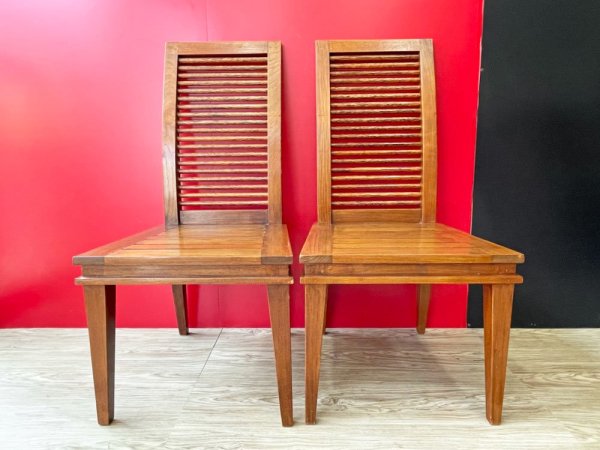 ワリサンファニチャー Warisan Furniture アジアンチーク無垢材 ダイニングチェア 2脚セット インドネシア バリ家具 アジアン家具 ●