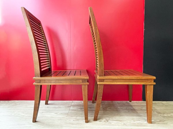 ワリサンファニチャー Warisan Furniture アジアンチーク無垢材 ダイニングチェア 2脚セット インドネシア バリ家具 アジアン家具 ●
