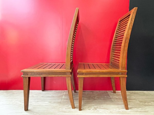 ワリサンファニチャー Warisan Furniture アジアンチーク無垢材 ダイニングチェア 2脚セット インドネシア バリ家具 アジアン家具 ●