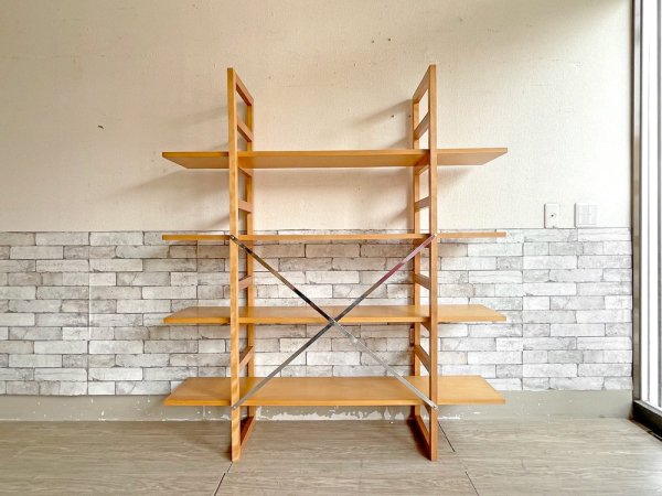 北欧モダン Scandinavian Modern ブナ材 オープンシェルフ 4段 W140cm 木製ラック ラダーフレーム 棚幅調整可 ナチュラルスタイル ●