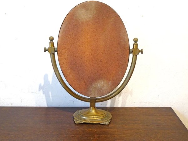 イギリス アンティーク 卓上ミラー 真鍮製 UK antique brass table mirror ヨーロピアン クラシカル デスクミラー ★